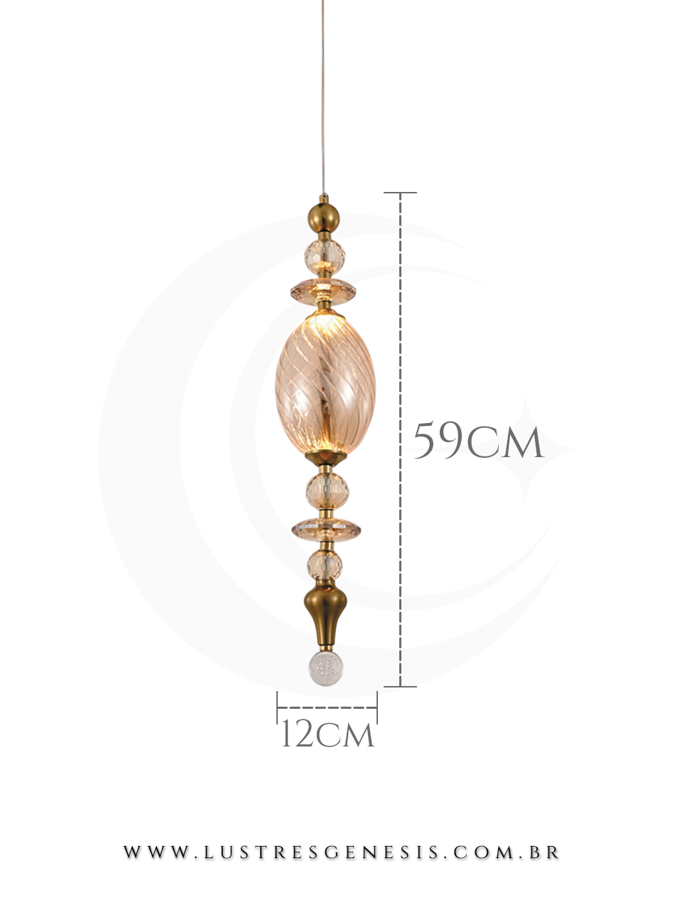 Pendente Contemporâneo Bronze com Vidro Conhaque para Bancada, Cabeceira de Cama e Banheiro